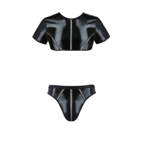 Комплект чоловічої білизни під латекс Passion 057 SET PETER XXL/XXXL Black, кроп-топ, стринги SO7635 фото