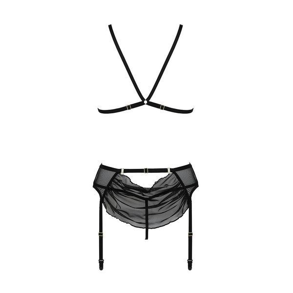 Комплект з відкритим доступом Passion DELIENA SET S/M black, ліф, стрінги, пояс для панчіх SO8422 фото