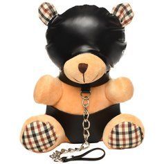 Плюшевий ведмедик HOODED Teddy Bear БДСМ у шкіряному капюшоні з повідцем, 23x16x12 см SO9815 фото