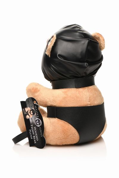 Плюшевий ведмедик HOODED Teddy Bear БДСМ у шкіряному капюшоні з повідцем, 23x16x12 см SO9815 фото