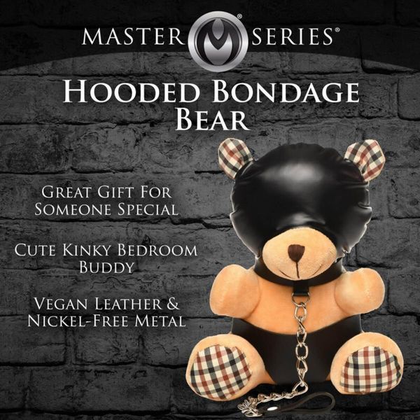 Плюшевий ведмедик HOODED Teddy Bear БДСМ у шкіряному капюшоні з повідцем, 23x16x12 см SO9815 фото