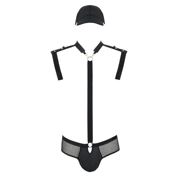 Комплект еротичної чоловічої білизни Passion 038 JOHN XXL/XXXL Black, боді, кепка SO7587 фото