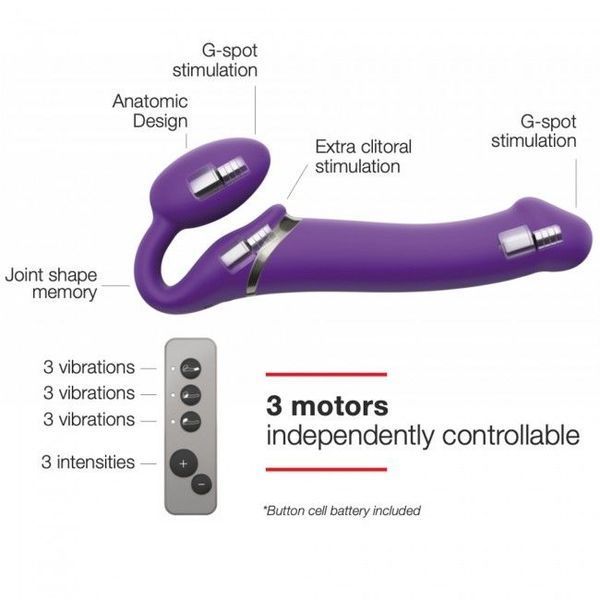 Безремінний страпон з вібрацією Strap-On-Me Vibrating Violet M, діаметр 3,8 см, пульт ДК, регульований SO3825 фото