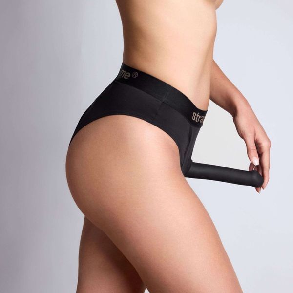 Трусики-бразиліана з фіксацією дилдо Strap-On-Me Harness Lingerie Idole &ndash; XL &ndash; Black, високі SX3518 фото