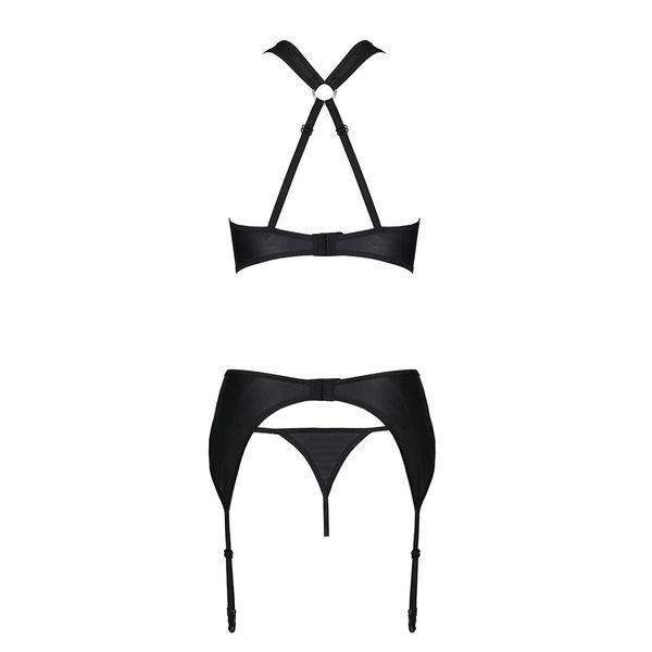 Сітчастий набір AMANDA SET S/M, Black, бюстгальтер з халтером, трусики та пояс для панчох SO5322 фото