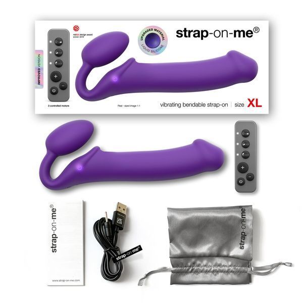 Безремінний страпон з вібрацією Strap-On-Me Vibrating Violet XL, діам. 4,7см, пульт ДК, регульований SO3827 фото