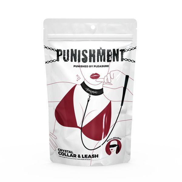 Нашийник із повідцем Punishment &ndash; Crystal Collar & Leash &ndash; Black, оздоблений кристалами, знімний повідець SX2228 фото
