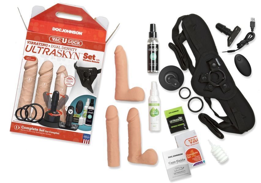 Набір для страпона Doc Johnson Vac-U-Lock VIBRATING Dual Density ULTRASKYN Set: діаметр 3&times;3,8 см SO6916 фото