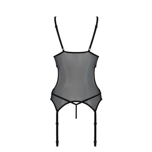 Корсет із підв&rsquo;язками та ажурним ліфом Passion CHRISTA CORSET S/M, black, стрінги в комплекті SO5757 фото