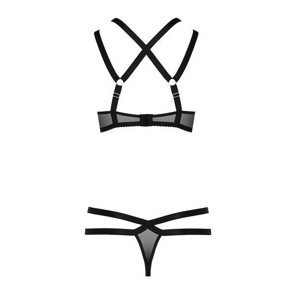 Комплект білизни Passion Exclusive HAGAR SET S/M, black, стрепи, трусики та ліф PS24705 фото