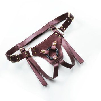 Трусики для страпона Strap-On-Me Harness Generous Aubergine, One Size, штучна шкіра, регульовані ремені, змінні кріплення для дилд SX0674 фото