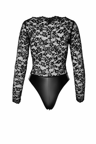Боді Noir Handmade F296 Psyche, XL, мереживо, довгий рукав, низ під латекс, з доступом SX0216 фото